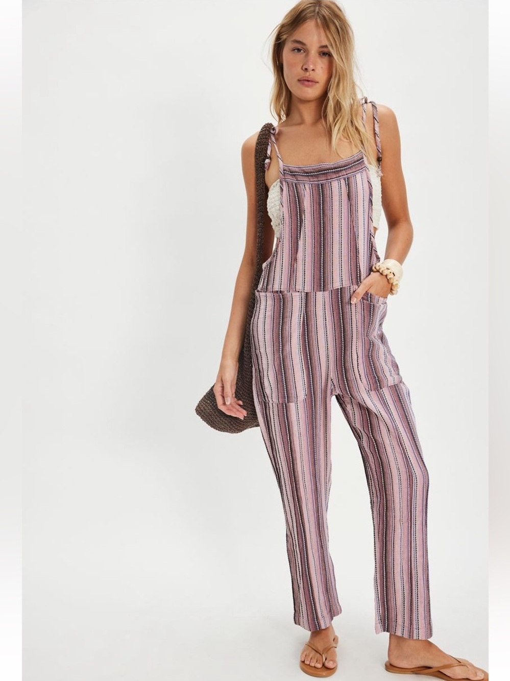 Free People Freya Stripe Overalls - Size Large